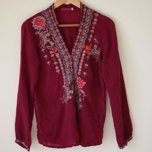 Johnny Was Magenta Embroidered Blouse XS